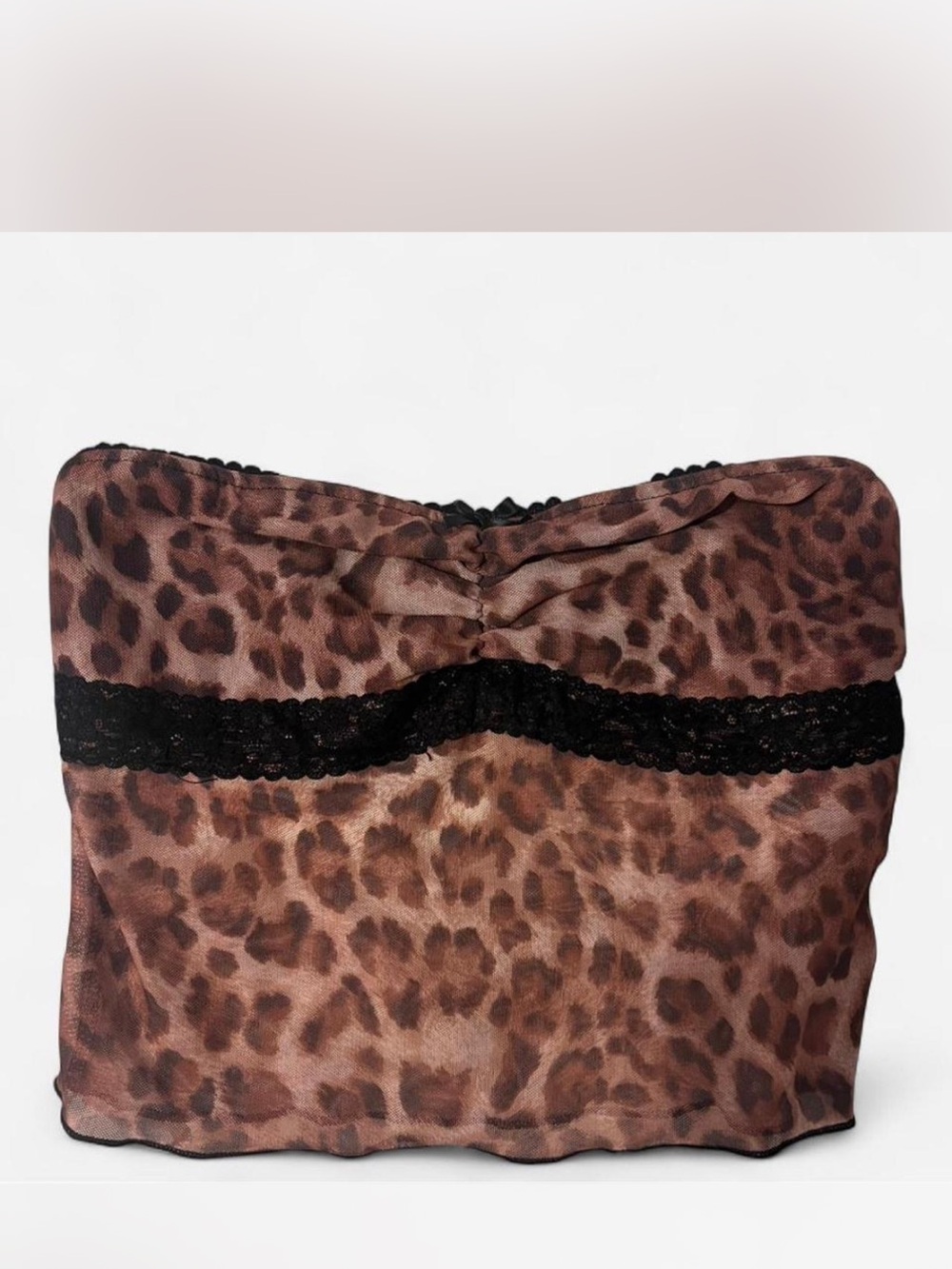 SHEIN Brown Leopard Print Lace Bandeau Top